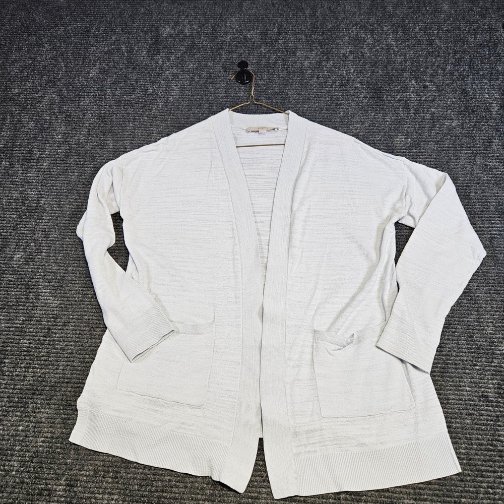 Loft Womens Light Blue Open Front Cardigan Sweater Pockets Size M Relaxed Fit